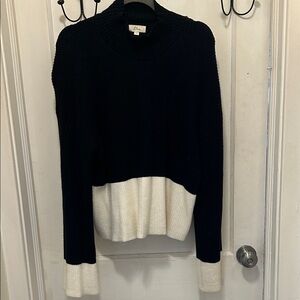 Elan Black and Cream Colorblock Crewneck Sweater